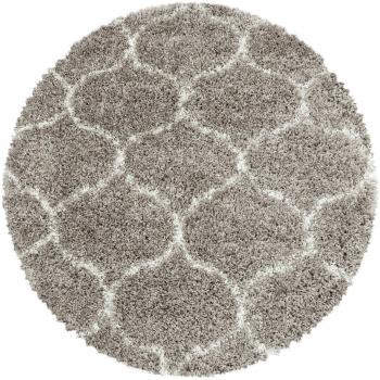 Tapis Rond Shaggy Poils Longs Motifs Alhambra SALMA (Beige – 200x200 cm)