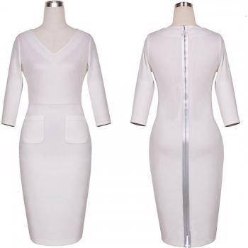 Vestido Mujer G683 Vintage Cuello V Manga Corta 3/4