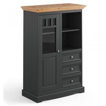 Vitrine Highboard BORMIO-163, grau mit Kiefer Optik