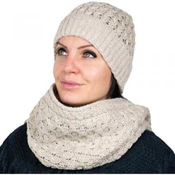 Ladies Cozy Merino Wool Winter Hat and Scarf Set