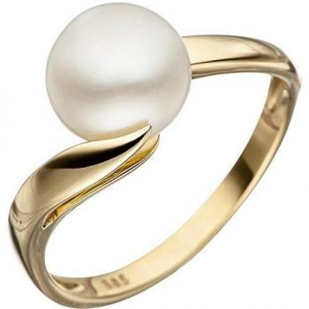 Süßwasserperlenring 585 Gold für Damen Größe 52