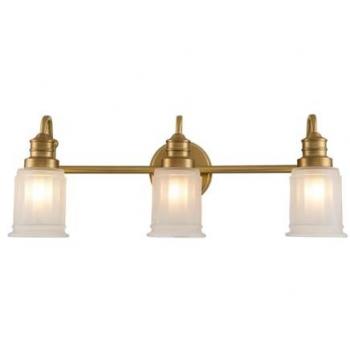 LICHT-ERLEBNISSE Badlampe Metall Glas 61 cm breit IP44 in Messing gebürstet Weiß G9 3-flammig länglich 900 lm