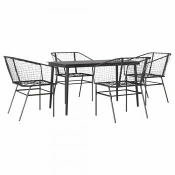 Garden Dining Combo – 5‑Piece Black Poly Rattan with Glass