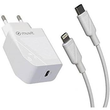 Chargeur USB-C 20W Muvit + Câble USB-C à Lightning 1m