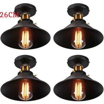 Vintage Eisen Deckenlampe 4er Set Hutform Schwarz