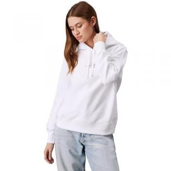 Calvin Klein Women's Regular Fit White Hoodie Sweatshirt Size L with Logo Embroidery