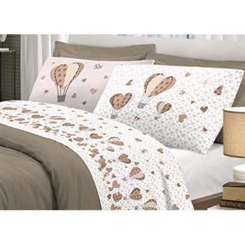Completo Lenzuola Singolo Pensieri Delicati 100% Cotone Beige