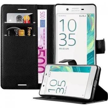 Funda de Cuero para Sony Xperia X Negro Fantasma con Soporte