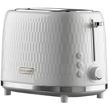 White 'Hive' 2 Slice Toaster 3D Texture High Lift Handle Defrost Reheat