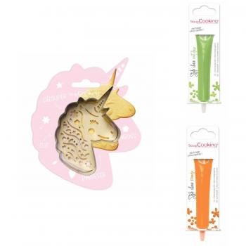 Set per Biscotti Unicornio con 2 Pennarelli di Cioccolato Verde Chiaro e Grigio