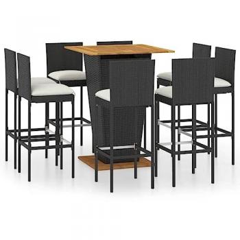 Sunset Lounge 9‑Piece Garden Bar Kit, Black Poly Rattan, Includes Cushions