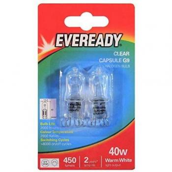 Eveready 40W Clear Capsule G9 Halogen Lamp Bulb-Twin Pack