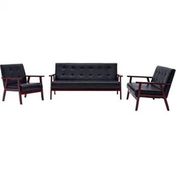Black Faux Leather 3-Piece Sofa Set