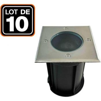 Kit de 10 Spots de Sol Carrés en Inox 304 pour GU10