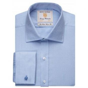 Brook Taverner Men's White Herringbone Long-Sleeve Dress Shirt 18.5in