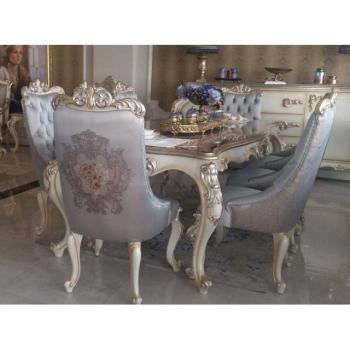 Barockstil Esszimmerstuhl Set in Silber und Gold