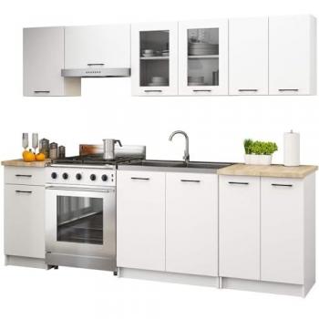 Confezione cucina AKORD OLIWIA 240 cm – Bianco, 11 porte, 1 cassetto