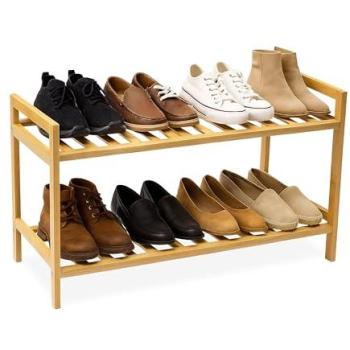 Relaxdays GreenStack Shoe Holder – 2-Row Bamboo Rack