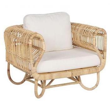 Rattansessel hellbraun mit bequemen Kissen für Terrasse und Garten