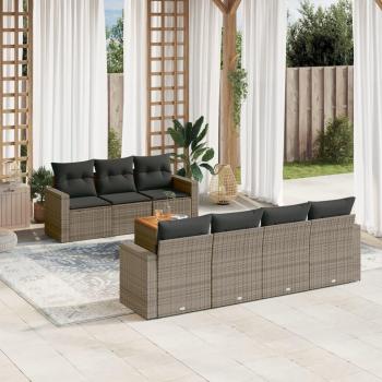 8-Piece Garden Sofa Set in Grey Poly Rattan with Cushions