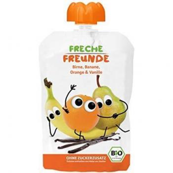 FRECHE FREUNDE Bio Quetschie Birne, Banane, Orange und Vanille, glutenfrei und vegan