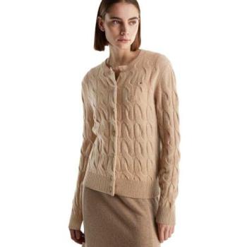 Tommy Hilfiger Strickjacke Regular Fit – Zopf‑Muster, Camel, Größe XS, reine Wolle
