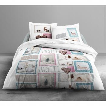 TODAY Parure de couette – 100% coton, Beige et Rose, 220x240 cm + 2 Taies 63x63 cm