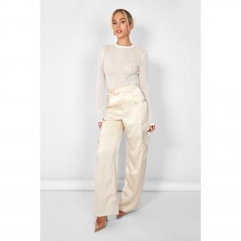 Kaiia Beige Satin Wide Leg Cargo Pants Size 16