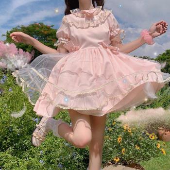 Summer Fairy Lolita Dress with Mesh Collar and Bow