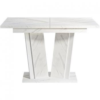 Mesa Goodyear 130, blanco brillante, mármol, 75x80x120cm, alargable, aglomerado laminado