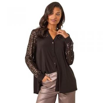 Roman Roman Braun Funkelnde Pailletten Bluse