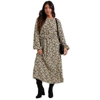 Petite Black Daisy Flared Waist Blouson Dress
