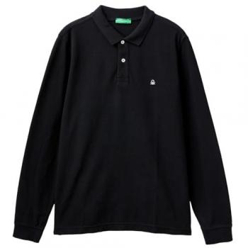 United Colors of Benetton Langarm-Poloshirt mit seitlichen, kleinen Schlitzen schwarz