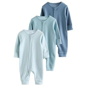 Next Blue Kinder-Schlafanzug Zwei‑Wege Reißverschluss 3‑Pack (0‑3 Jahre)