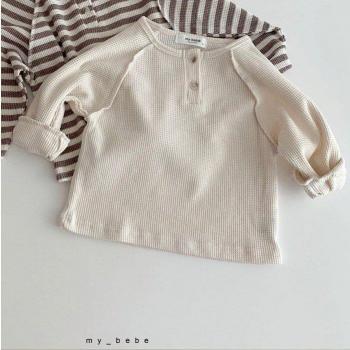 Vêtements pour bébés, t-shirt à manches longues rayé en coton côtelé avec boutons