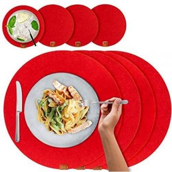 Miqio Abwaschbare Filz-Platzdeckchen 4er – Rot als Weihnachtsdeko, Grau alternativ