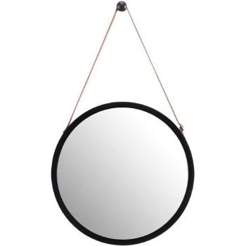 Solid Bamboo Round Wall Mirror with Adjustable Strap (15 Inch)