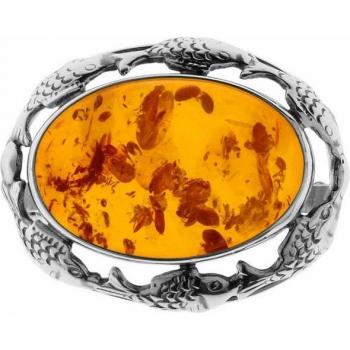 Fischland‑Brosche Ostsee‑Schmuck 31 × 25 mm – Silber 925/000 mit Bernstein