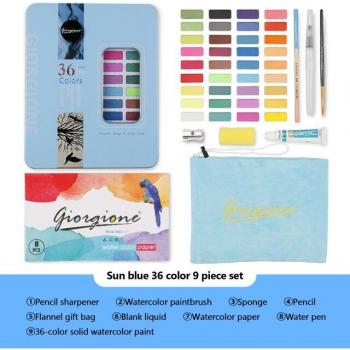 Solid Watercolor Paint Set 48 Colors 9pcs Art Supplies with Fountain Pen for Beginners