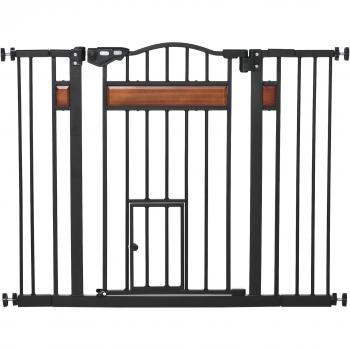 Barrera de Seguridad Extensible para Puertas y Escaleras PawHut 74-105 cm con 2 Extensiones y Cierre Automático
