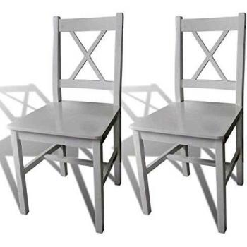 Classic White Pinewood Dining Chairs (Set of 2)