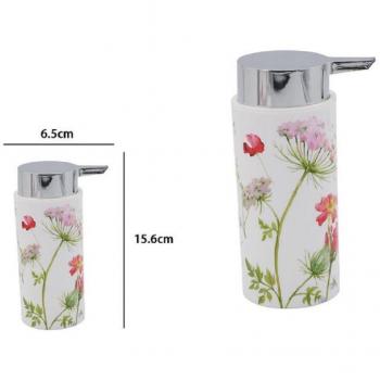 Carafe cylindrique de savon liquide en plastique blanc, 15,6 cm, design fleuri