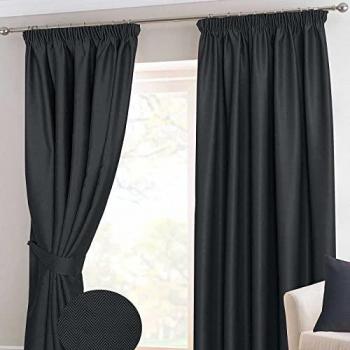 Black Herringbone Chevrons Blackout Drapery – Pencil Pleat Set