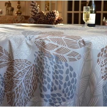 Nappe enduite Feuilles gris beige ronde 160 cm Fleur de Soleil