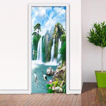 Chinese Waterfall Door Decal