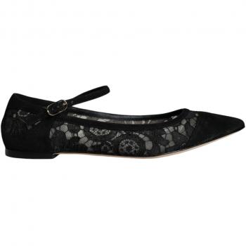 Dolce & Gabbana Black Lace Flats with Leather Sole