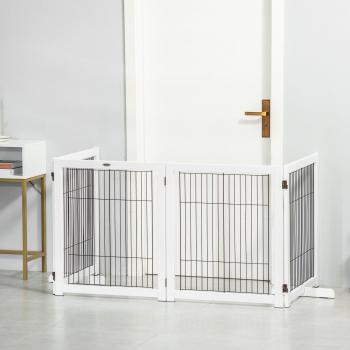 PawHut Freestanding Folding Pet Gate 4 Panels Dog Puppy Barrier with Support Feet