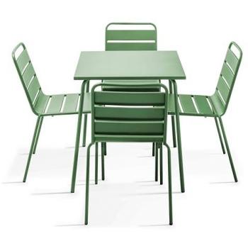 Juego de mesa de jardín y 4 sillas de metal verde cactus Oviala Palavas