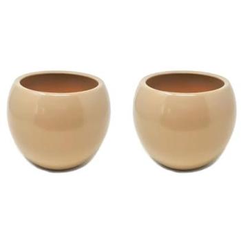 Mediterranean Beige Ceramic Garden Cups – 8” × 2 Pot Set