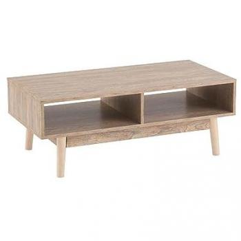 Table Basse Rectangulaire Minimaliste en MDF Marron avec Casiers de Rangement 100x50x37 cm